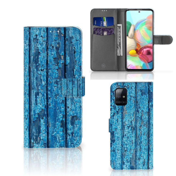 Samsung Galaxy A71 Book Style Case Wood Blue