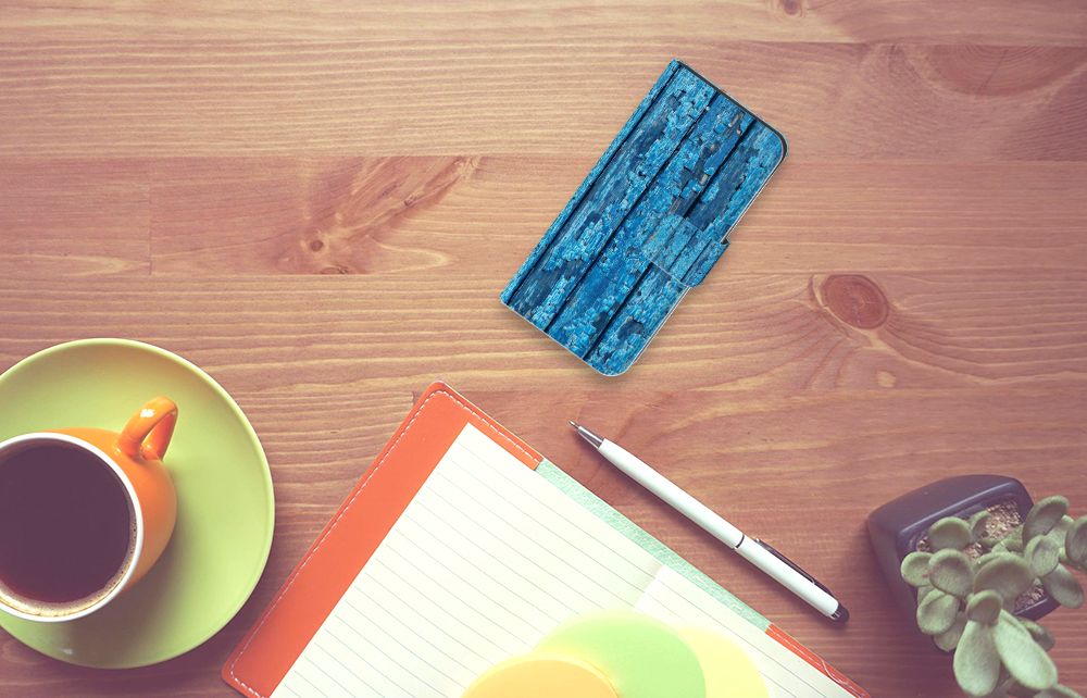 Samsung Galaxy S6 Edge Book Style Case Wood Blue