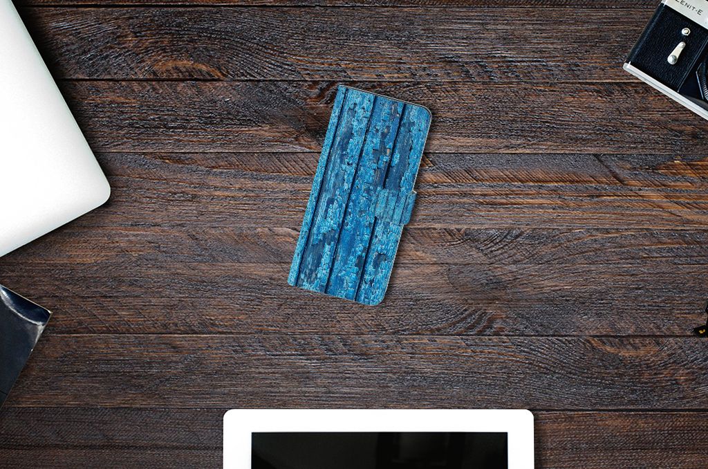 Motorola Moto G9 Plus Book Style Case Wood Blue