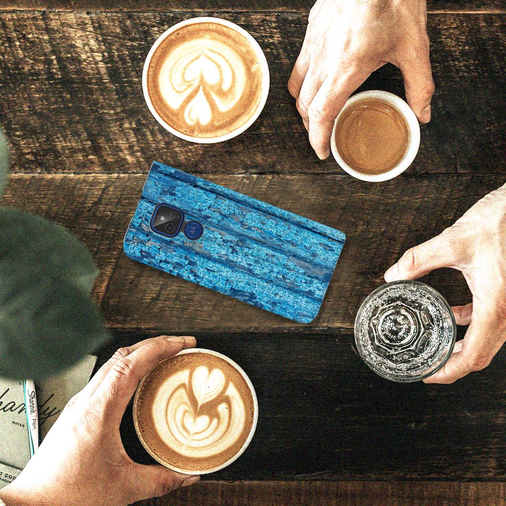 Motorola Moto G9 Play Book Wallet Case Wood Blue