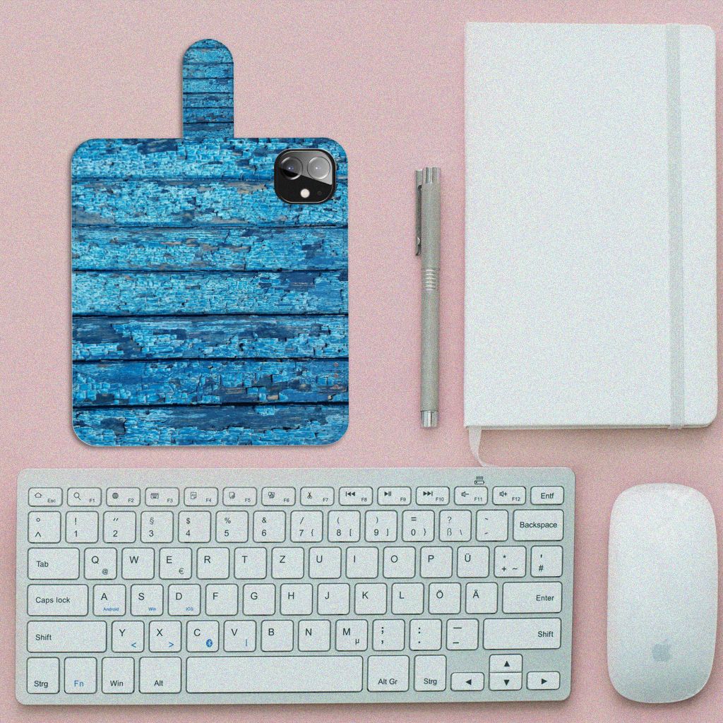 Apple iPhone 12 Mini Book Style Case Wood Blue