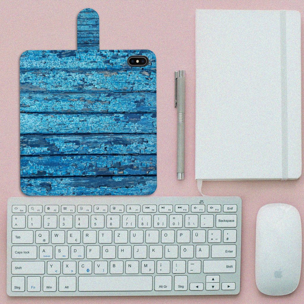 Apple iPhone Xs Max Book Style Case Wood Blue