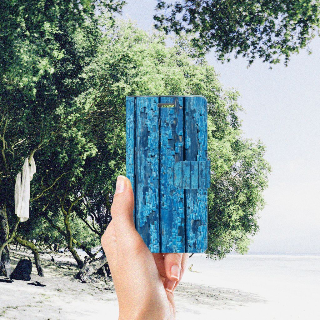LG K10 2015 Book Style Case Wood Blue