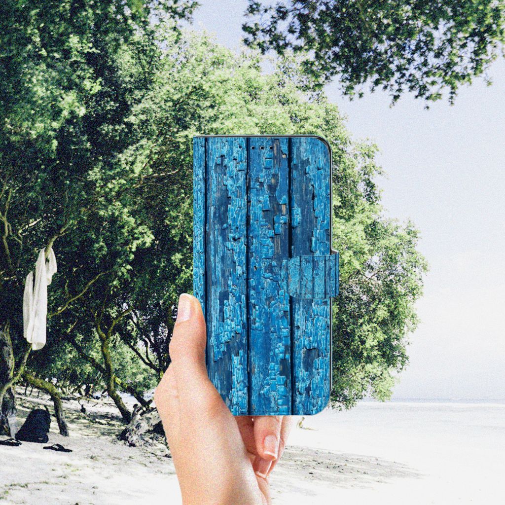 Motorola Edge 30 Pro Book Style Case Wood Blue