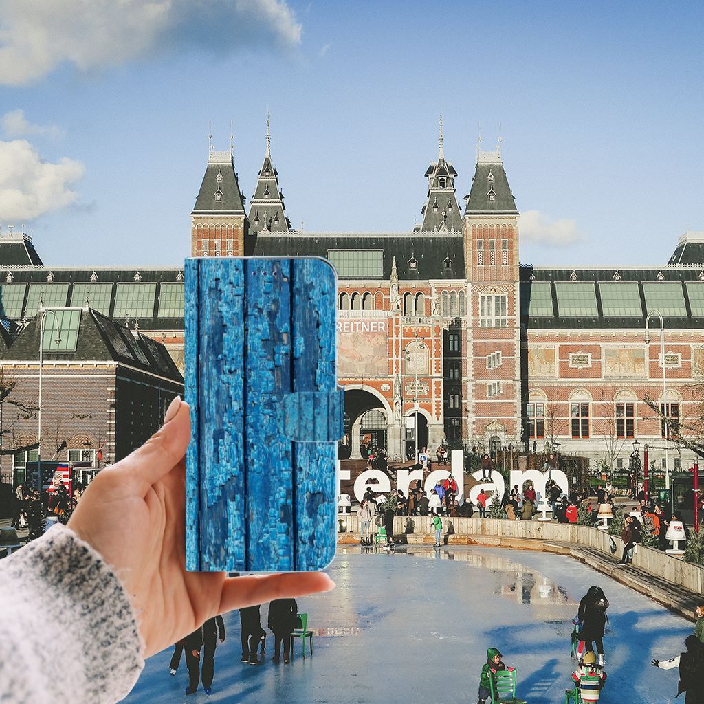 Samsung Galaxy A50 Book Style Case Wood Blue