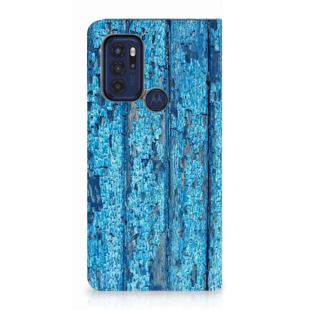 Motorola Moto G60s Book Wallet Case Wood Blue