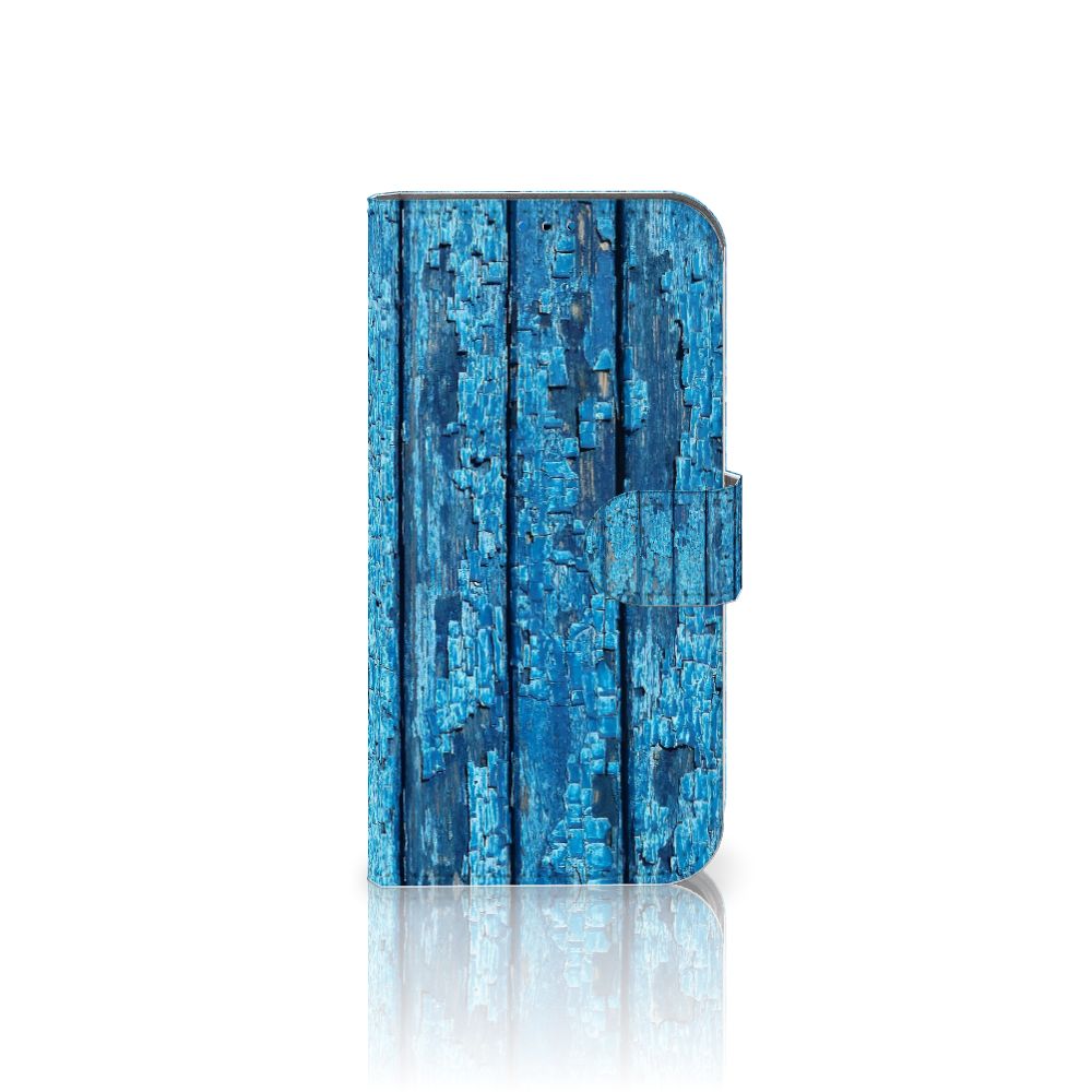 iPhone 14 Pro Book Style Case Wood Blue