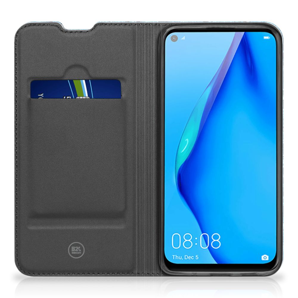 Huawei P40 Lite Book Wallet Case Wood Blue