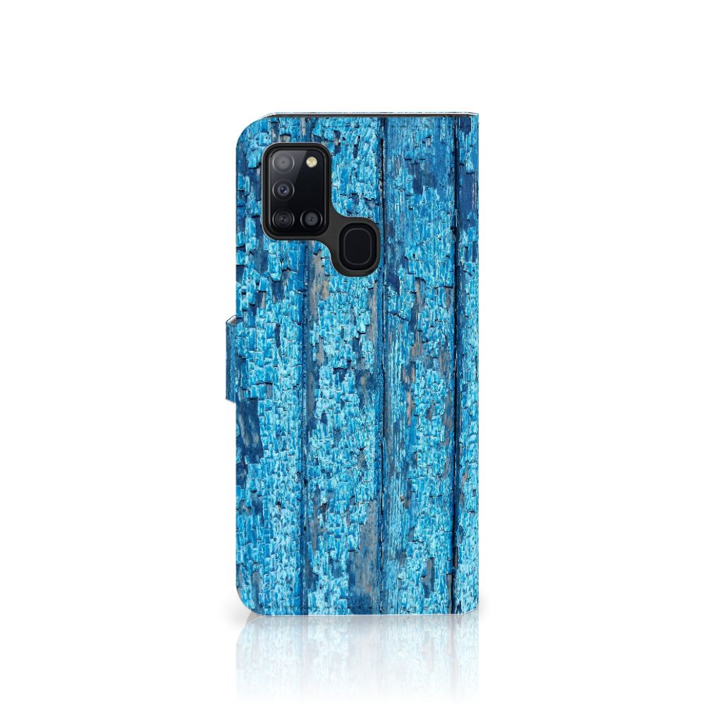 Samsung Galaxy A21s Book Style Case Wood Blue