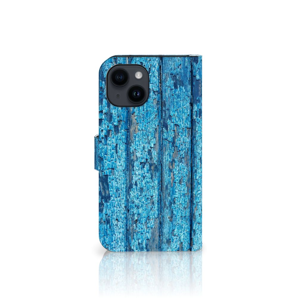 iPhone 15 Book Style Case Wood Blue