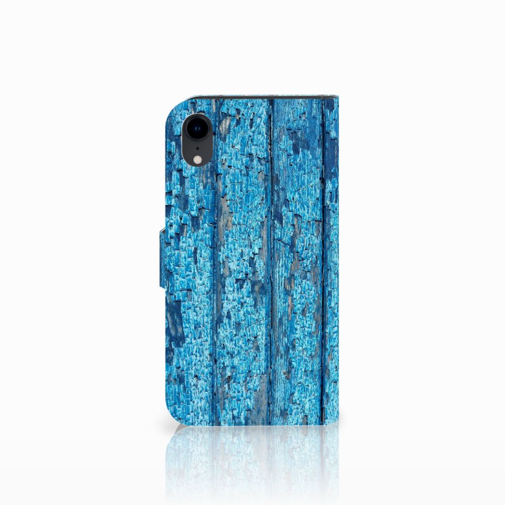 Apple iPhone Xr Book Style Case Wood Blue