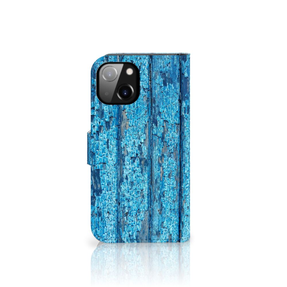 Apple iPhone 14 Book Style Case Wood Blue