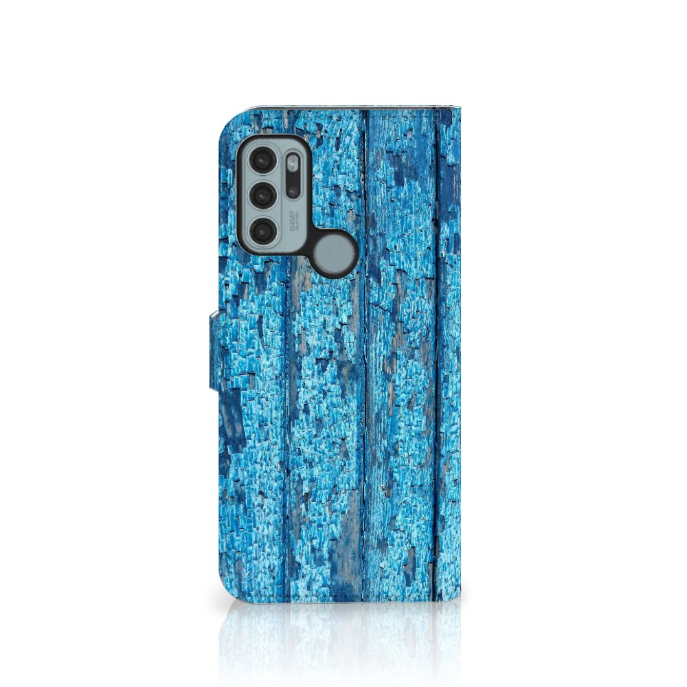 Motorola Moto G60s Book Style Case Wood Blue
