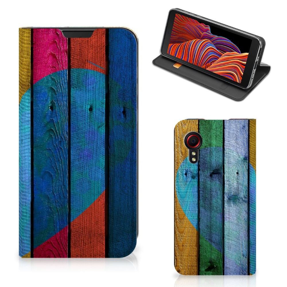 Samsung Galaxy Xcover 5 Book Wallet Case Wood Heart - Cadeau voor je Vriend