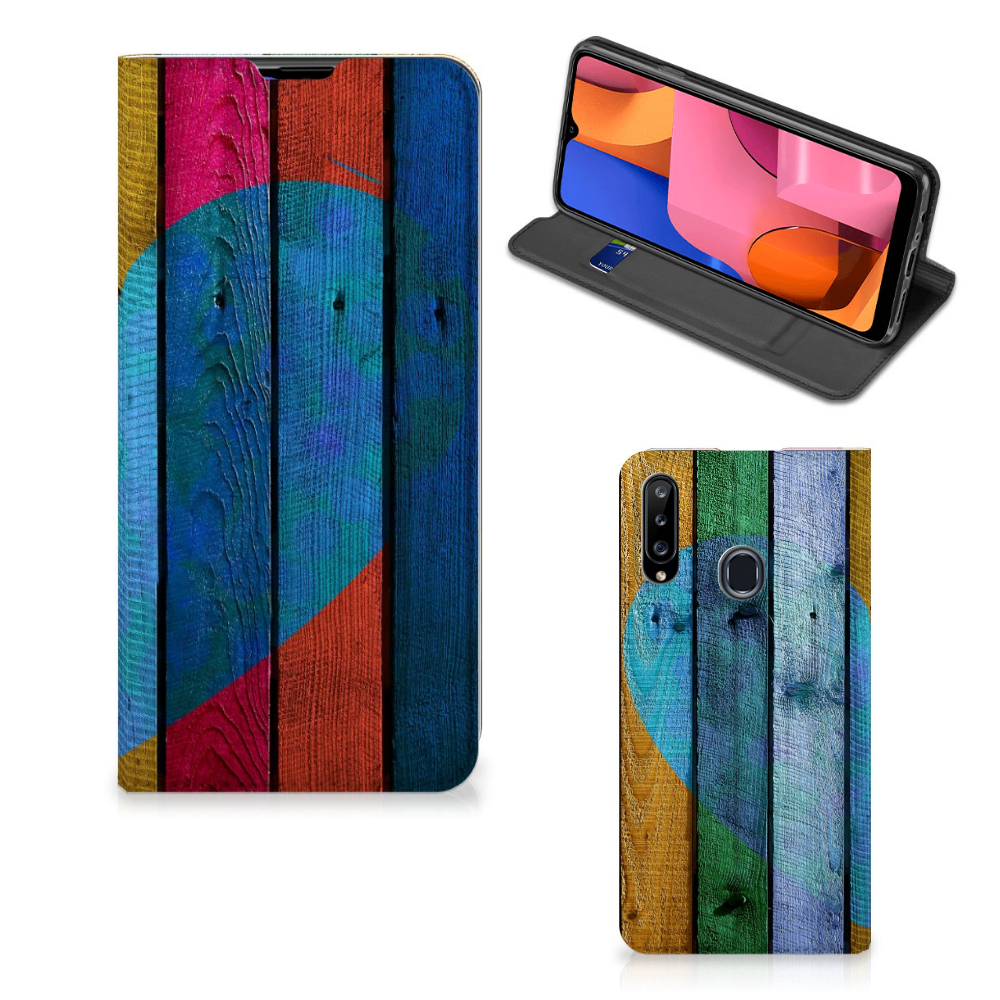 Samsung Galaxy A20s Book Wallet Case Wood Heart - Cadeau voor je Vriend