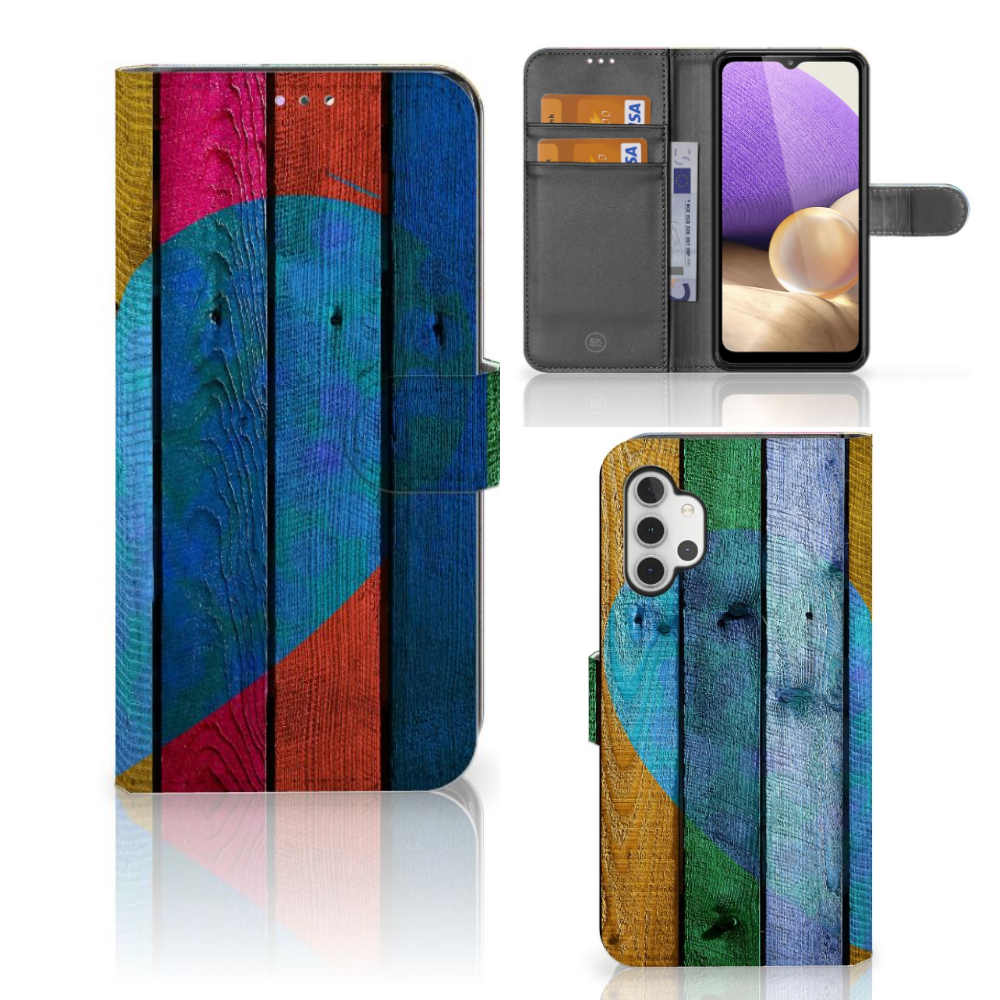 Samsung Galaxy A32 4G Book Style Case Wood Heart - Cadeau voor je Vriend