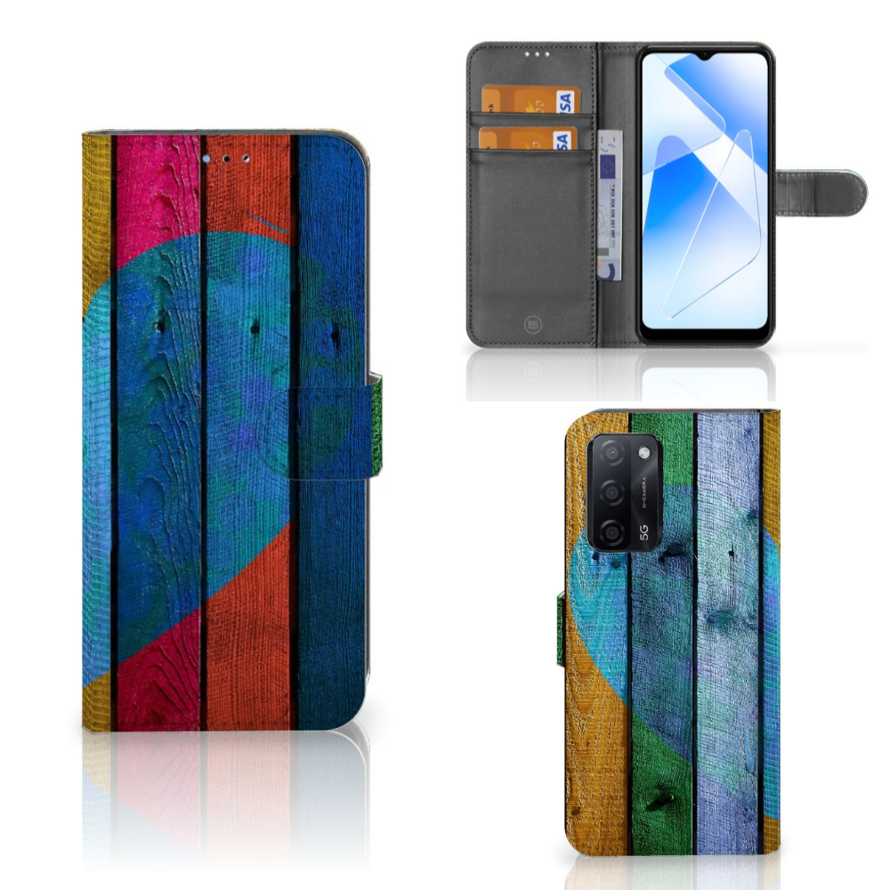 OPPO A16/A16s/A54s Book Style Case Wood Heart - Cadeau voor je Vriend