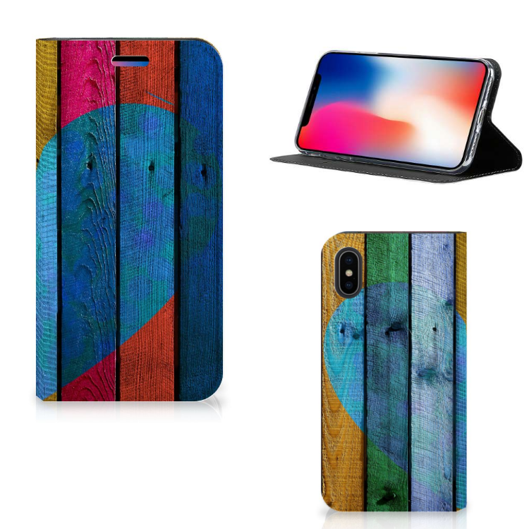 Apple iPhone X | Xs Book Wallet Case Wood Heart - Cadeau voor je Vriend