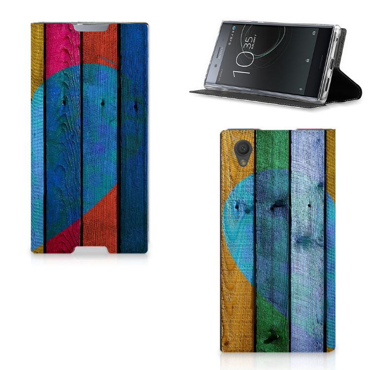 Sony Xperia L1 Book Wallet Case Wood Heart - Cadeau voor je Vriend