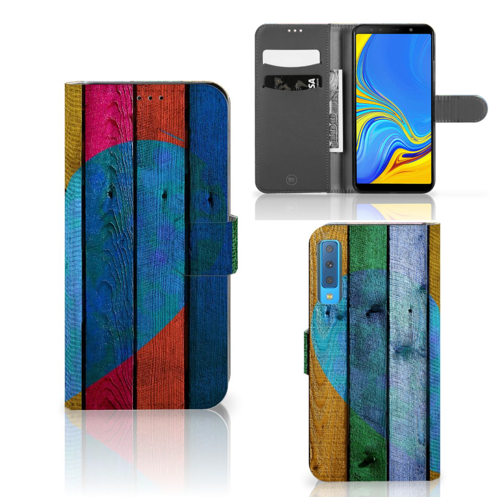 Samsung Galaxy A7 (2018) Book Style Case Wood Heart - Cadeau voor je Vriend