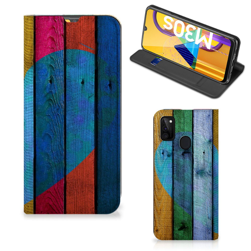 Samsung Galaxy M30s | M21 Book Wallet Case Wood Heart - Cadeau voor je Vriend