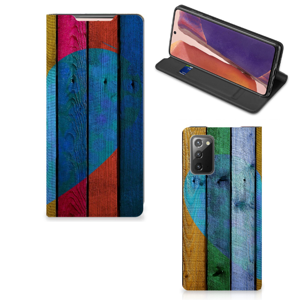 Samsung Galaxy Note20 Book Wallet Case Wood Heart - Cadeau voor je Vriend