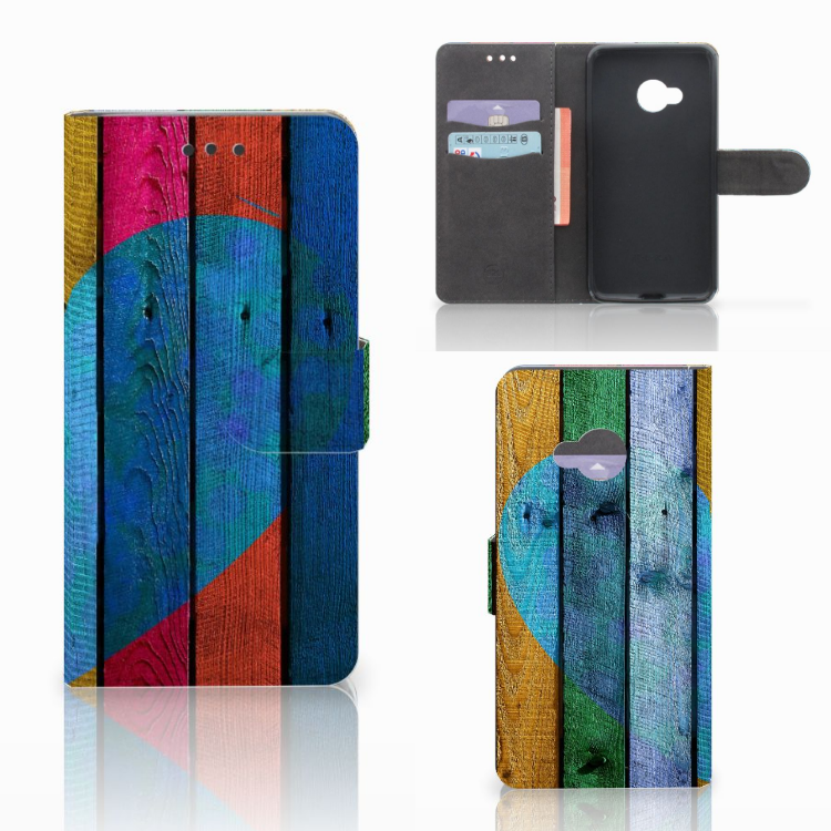 HTC U Play Book Style Case Wood Heart - Cadeau voor je Vriend