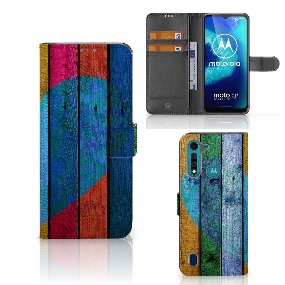 Motorola G8 Power Lite Book Style Case Wood Heart - Cadeau voor je Vriend