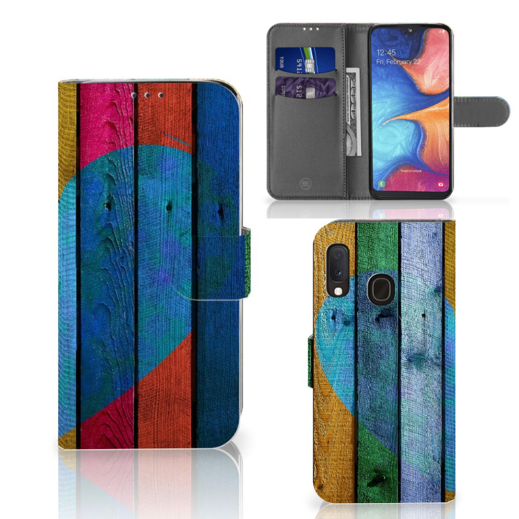 Samsung Galaxy A20e Book Style Case Wood Heart - Cadeau voor je Vriend