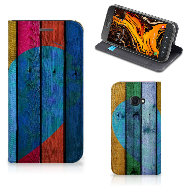 Samsung Galaxy Xcover 4s Book Wallet Case Wood Heart - Cadeau voor je Vriend