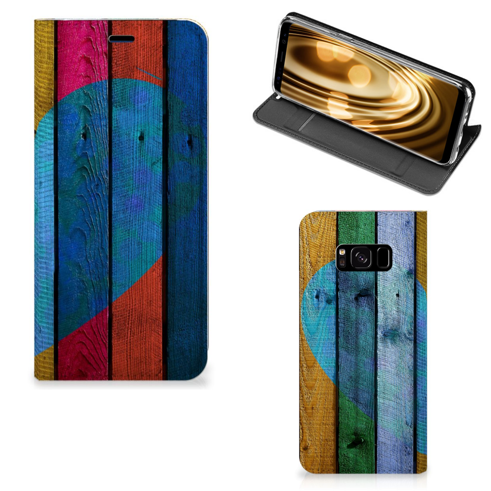 Samsung Galaxy S8 Book Wallet Case Wood Heart - Cadeau voor je Vriend