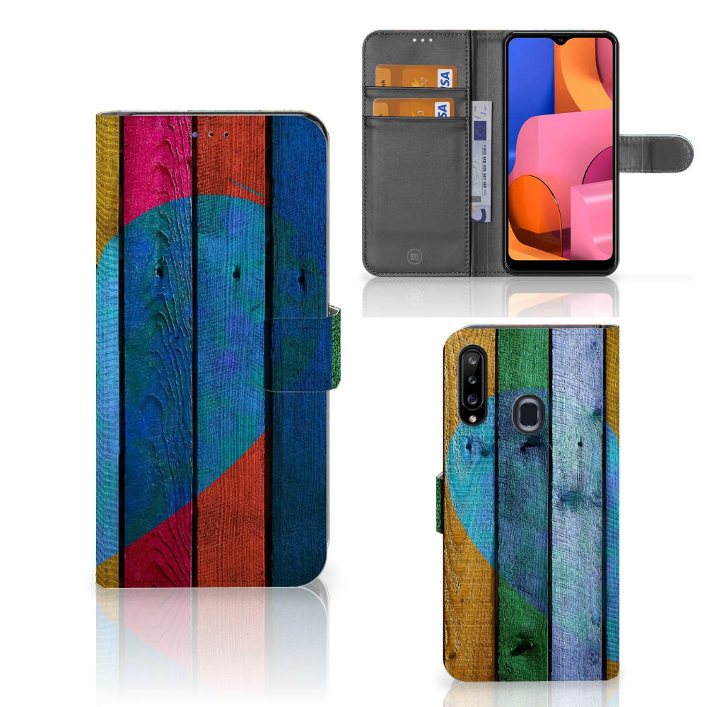 Samsung Galaxy A20s Book Style Case Wood Heart - Cadeau voor je Vriend
