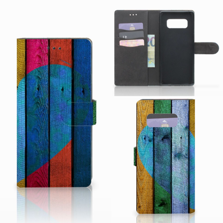 Samsung Galaxy Note 8 Book Style Case Wood Heart - Cadeau voor je Vriend