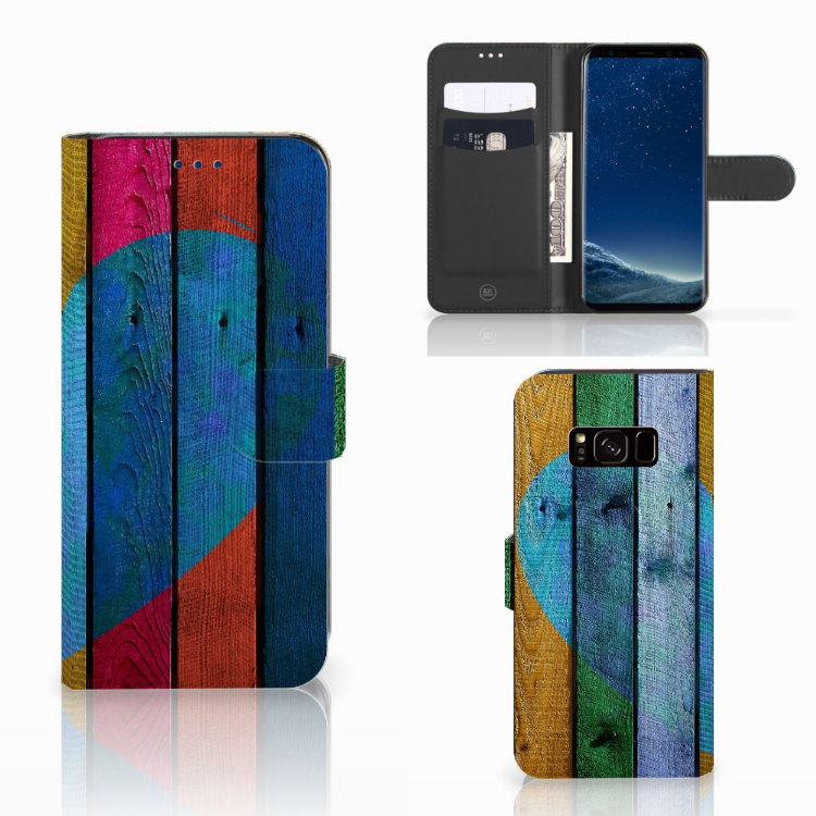 Samsung Galaxy S8 Book Style Case Wood Heart - Cadeau voor je Vriend