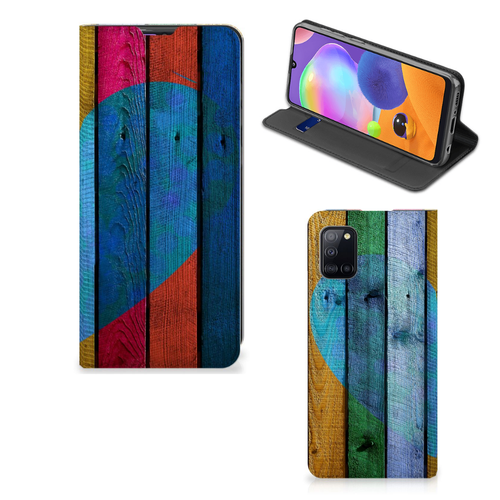 Samsung Galaxy A31 Book Wallet Case Wood Heart - Cadeau voor je Vriend