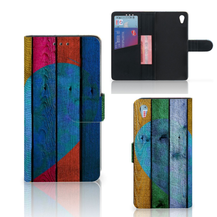 Sony Xperia Z3 Book Style Case Wood Heart - Cadeau voor je Vriend