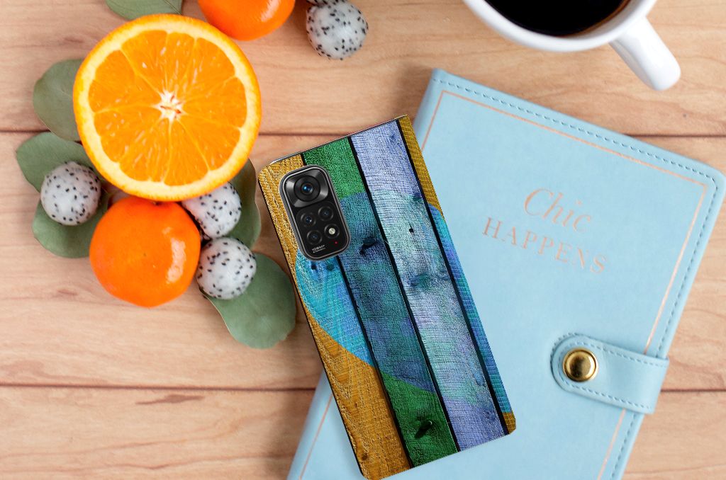 Xiaomi Redmi Note 11/11S Book Wallet Case Wood Heart - Cadeau voor je Vriend