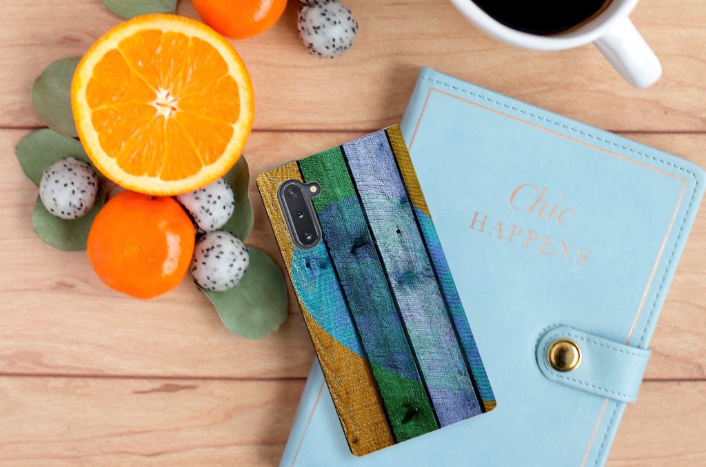Samsung Galaxy Note 10 Book Wallet Case Wood Heart - Cadeau voor je Vriend