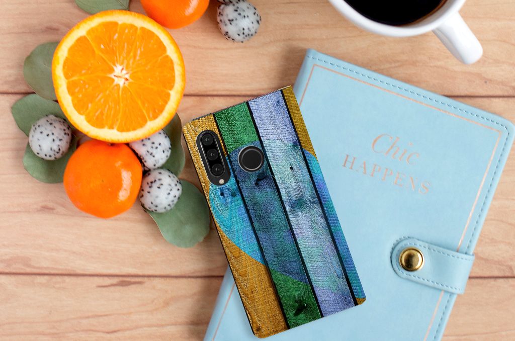 Huawei P30 Lite New Edition Book Wallet Case Wood Heart - Cadeau voor je Vriend