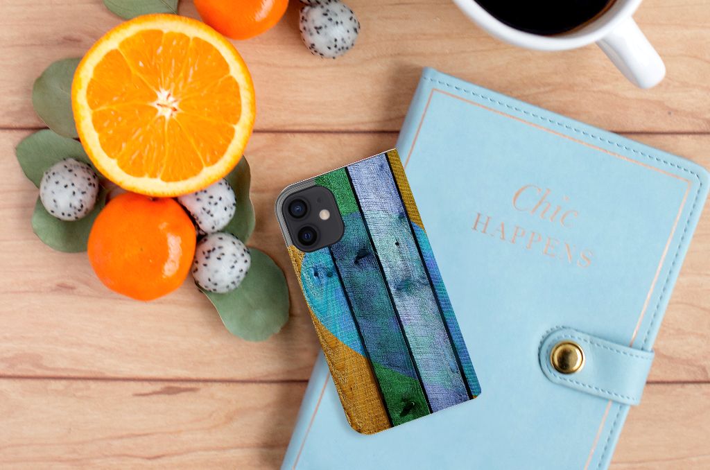 iPhone 12 Mini Book Wallet Case Wood Heart - Cadeau voor je Vriend