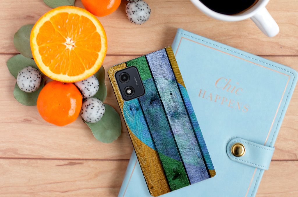 Motorola Moto E13 4G Book Wallet Case Wood Heart - Cadeau voor je Vriend