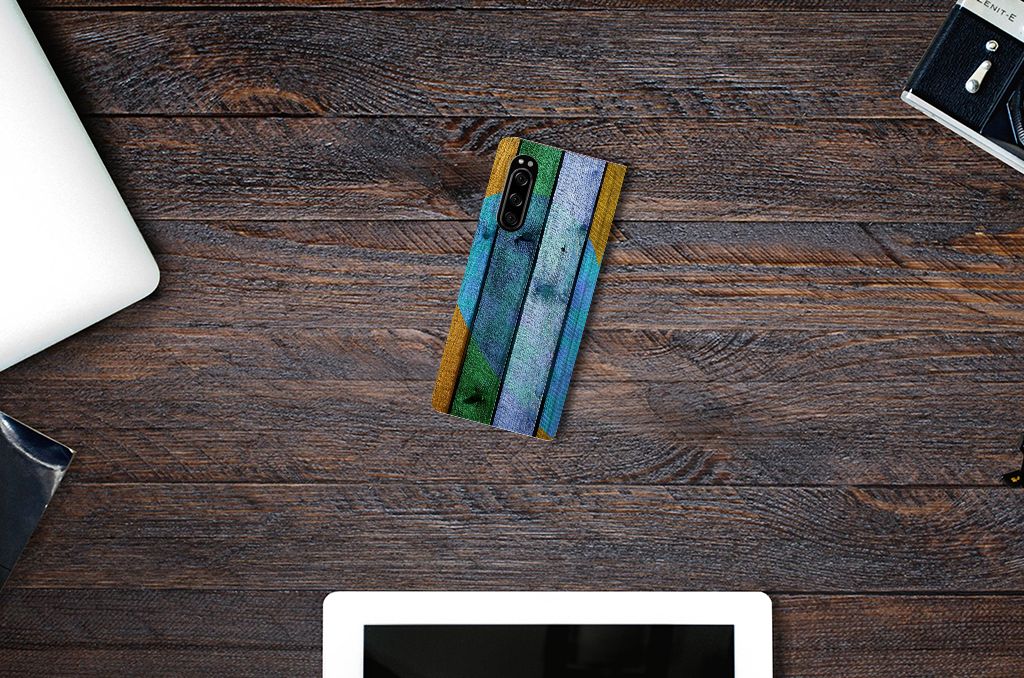Sony Xperia 5 Book Wallet Case Wood Heart - Cadeau voor je Vriend