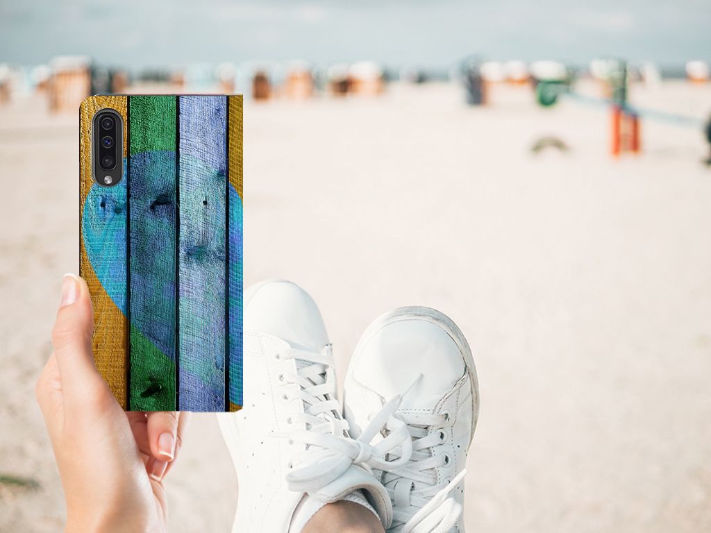 Samsung Galaxy A50 Book Wallet Case Wood Heart - Cadeau voor je Vriend