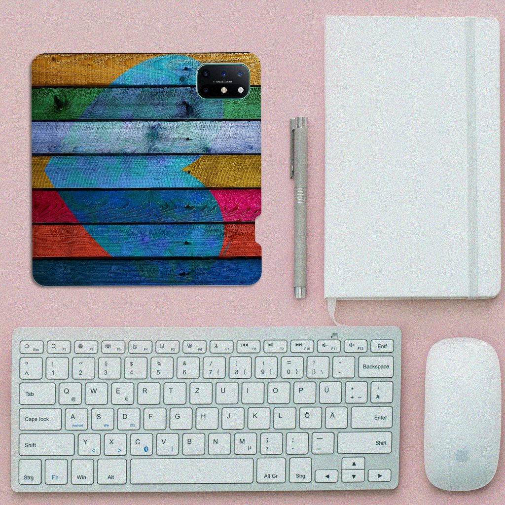 OnePlus 8T Book Wallet Case Wood Heart - Cadeau voor je Vriend
