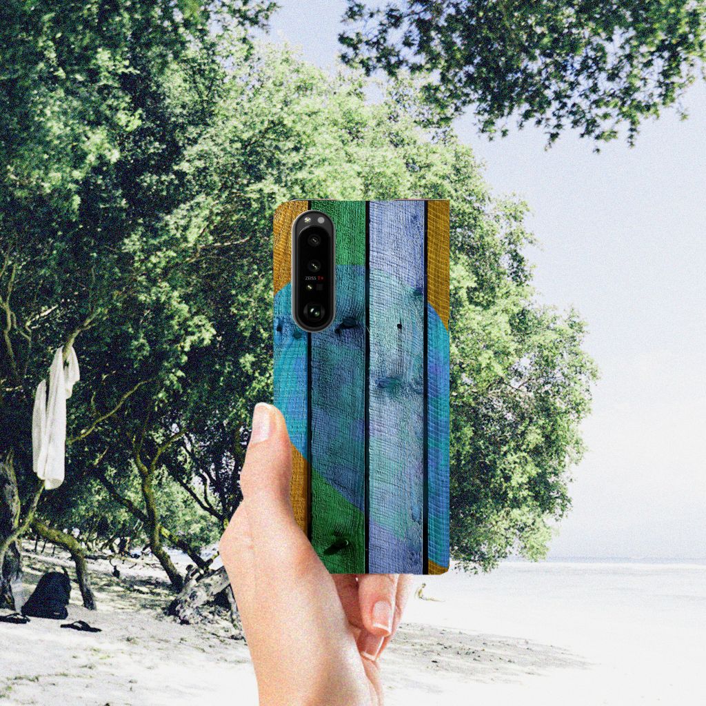 Sony Xperia 5 III Book Wallet Case Wood Heart - Cadeau voor je Vriend