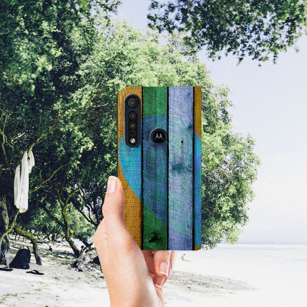Motorola G8 Plus Book Wallet Case Wood Heart - Cadeau voor je Vriend