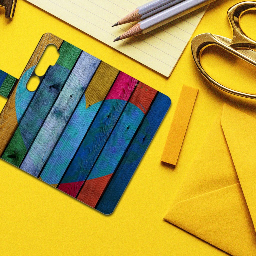 Xiaomi Mi Note 10 Pro Book Style Case Wood Heart - Cadeau voor je Vriend