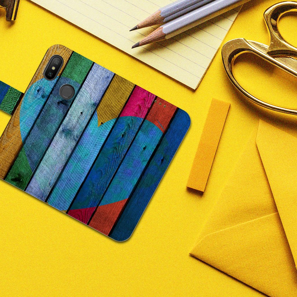 Xiaomi Mi A2 Lite Book Style Case Wood Heart - Cadeau voor je Vriend