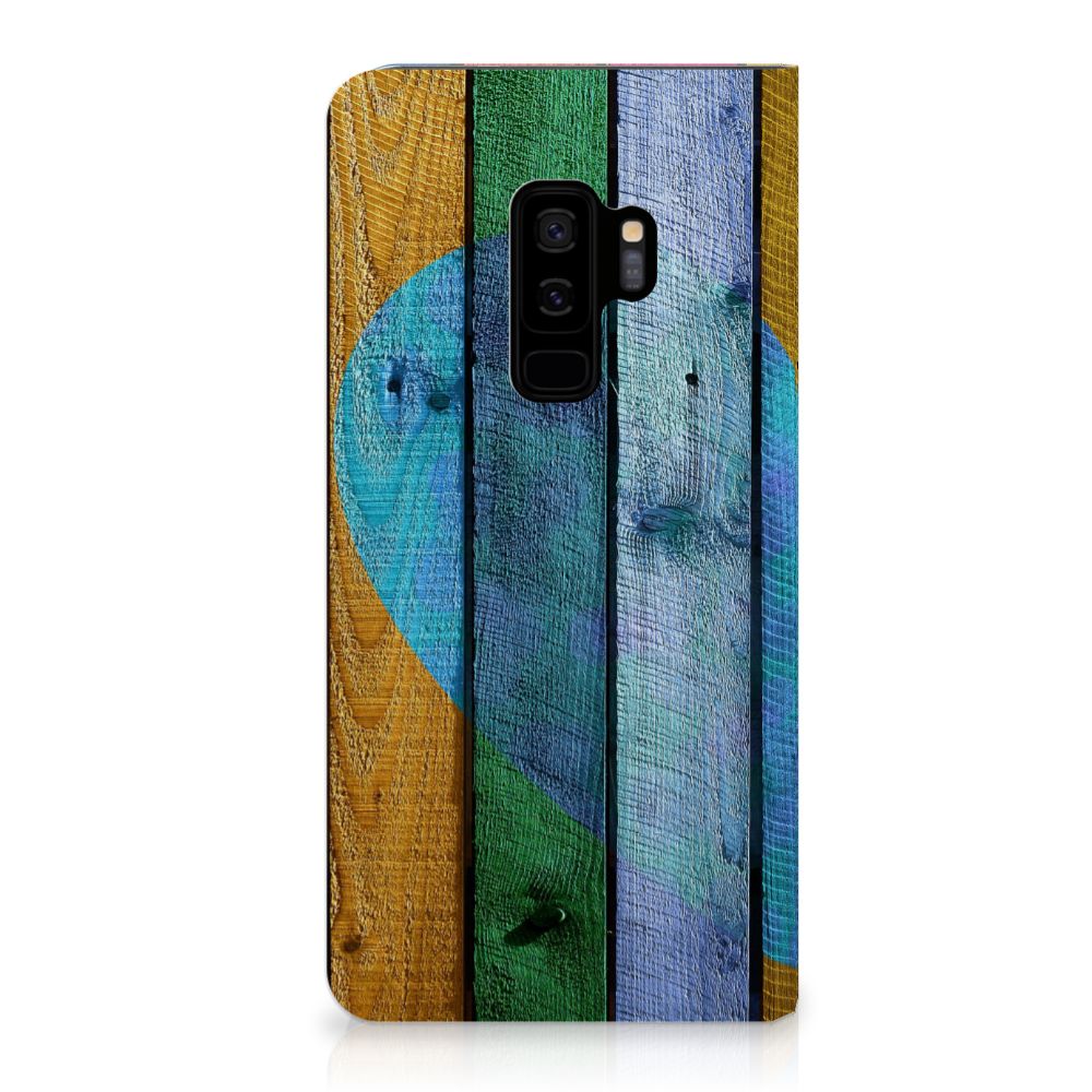 Samsung Galaxy S9 Plus Book Wallet Case Wood Heart - Cadeau voor je Vriend