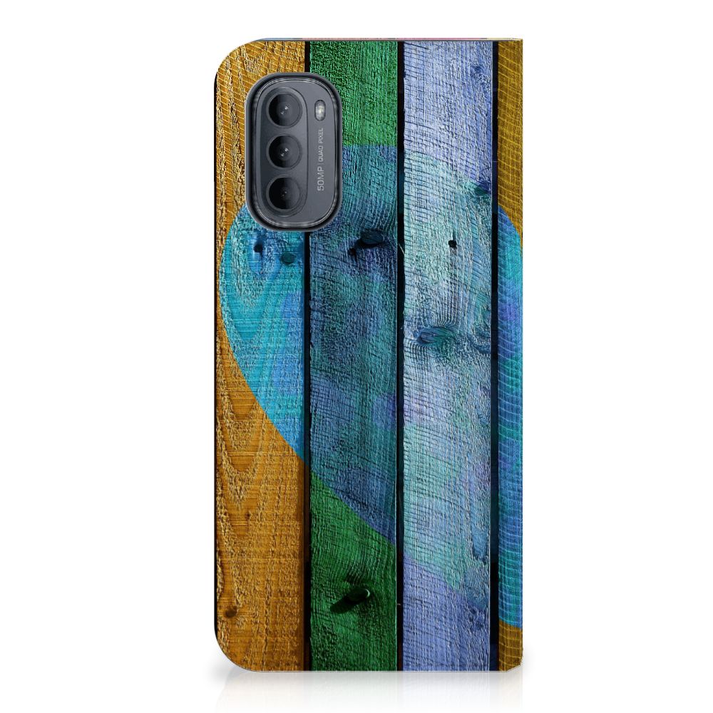 Motorola Moto G31 | G41 Book Wallet Case Wood Heart - Cadeau voor je Vriend
